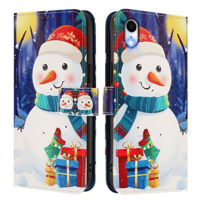Leather Phone Case With Strap For Daily Essentials - festive snowman PU leather wallet sleeve with stand and adjustable strap