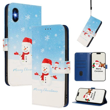 Leather Phone Case With Strap For Daily Essentials - blue snowman holiday wallet case with stand, card slots, adjustable strap