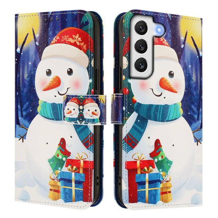 Practical Leather Phone Case With Hand Strap featuring festive snowman, card slots and TPU frame for daily protection (wallet-style holiday design)