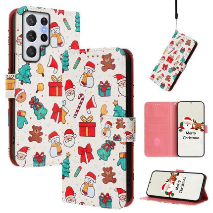 Leather Phone Case With Hand Strap For Everyday Use And Card Wallet Slim Profile - festive Santa print PU wallet folio with stand and card slots