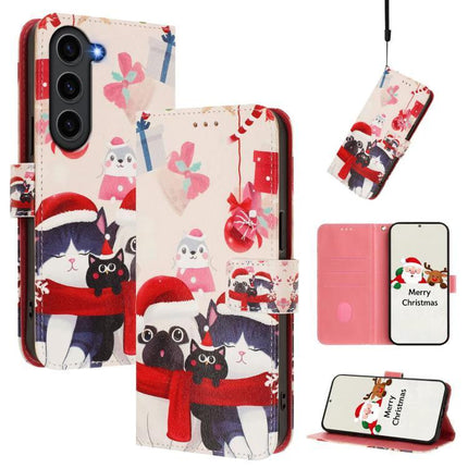 Leather Phone Case With Hand Strap For Daily Use - festive cat and pug wallet folio with three card slots, wrist strap, PU leather