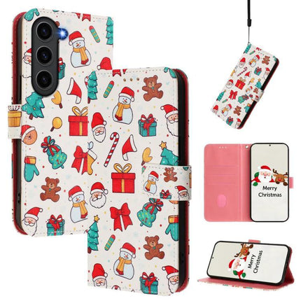 Leather Phone Case With Hand Strap For Daily Use - festive Christmas print wallet case with 3 card slots and wrist strap
