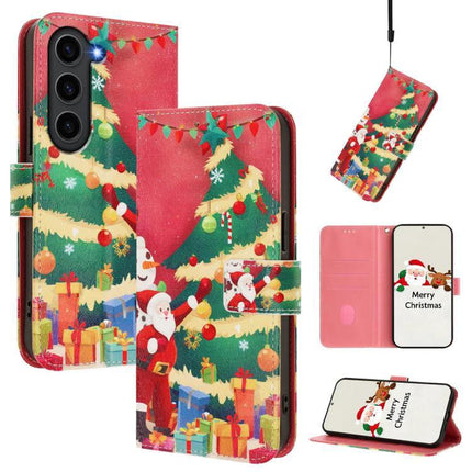 Leather Phone Case With Hand Strap For Daily Use - Christmas tree wallet case with card slots and wrist strap, PU leather TPU protective cover