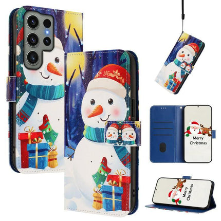 Leather Phone Case With Hand Strap For Daily Use - festive snowman wallet case with 3 card slots and kickstand