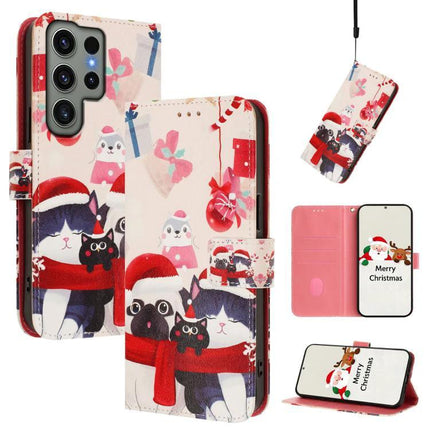 Leather Phone Case With Hand Strap For Daily Use - festive cat and pug print wallet case with 3 card slots, pink interior