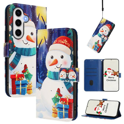 Leather Phone Case With Strap For Everyday Carry featuring festive snowman print, card slots and stand for hands-free video