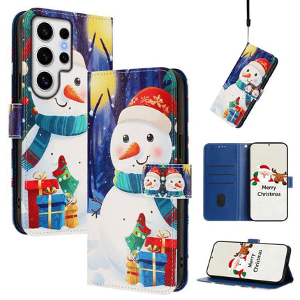 Leather Phone Case With Hand Strap For Daily Use - festive snowman wallet case with 3 card slots and wrist strap, PU leather TPU protection