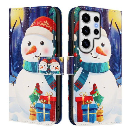 Leather Phone Case With Hand Strap For Daily Use featuring festive snowman print, card slots and secure hand strap, PU leather wallet protection