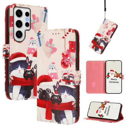 Leather Phone Case With Hand Strap For Daily Use - festive cat and dog print wallet case with 3 card slots and wrist strap