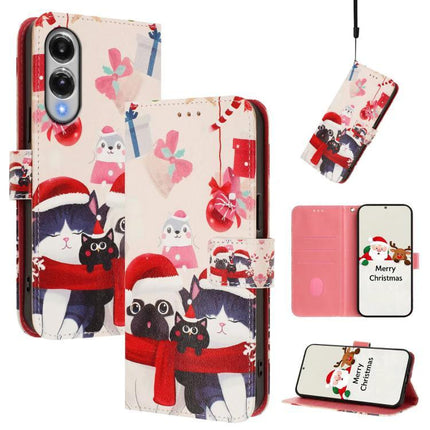 Leather Phone Case With Strap For Daily Carry Protects Your Phone On Commutes And Errands - festive Christmas PU wallet with hand strap, card slots, red scarf cat design