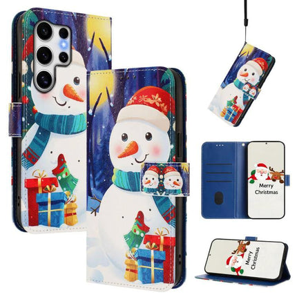 Leather Phone Case With Strap For Everyday Carry featuring festive snowman design, card pockets and kickstand for hands-free use
