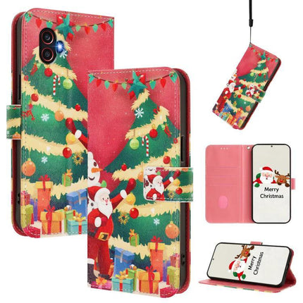 Leather Phone Case With Hand Strap For Everyday Use And Card Wallet Slim Profile - festive Christmas tree wallet case with stand and card slots