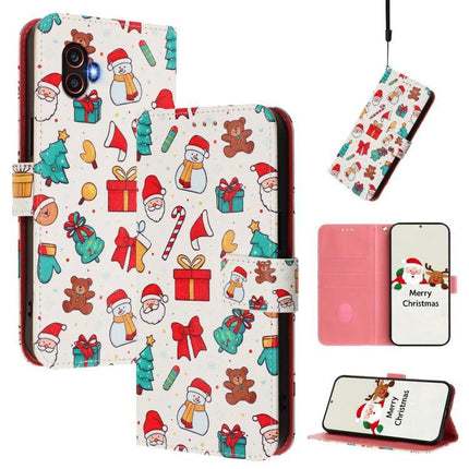 Leather Phone Case With Hand Strap For Everyday Use And Card Wallet Slim Profile - white Christmas print PU wallet case with stand