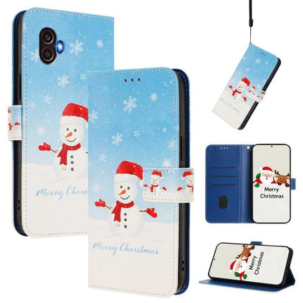 Leather Phone Case With Hand Strap For Everyday Use And Card Wallet Slim Profile - blue snowman holiday wallet case with stand and card slots