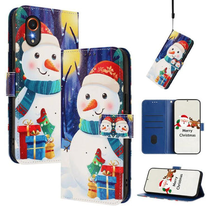 Leather Phone Case With Strap For Everyday Carry - festive snowman wallet case with card slots, stand, and secure strap