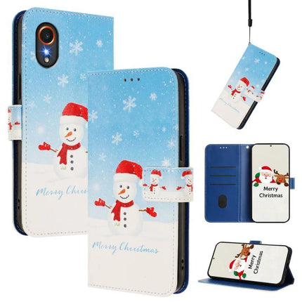 Leather Phone Case With Strap For Everyday Carry blue snowman Christmas wallet case with card slots and stand