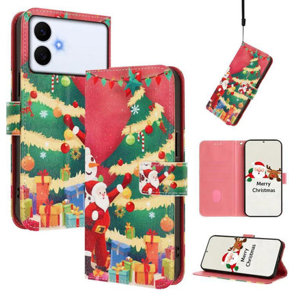 Leather Phone Case With Strap For Samsung, Everyday Convenience For Easy Carrying And Protection - red Christmas wallet folio with strap, card slots and stand