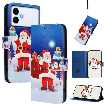 Leather Phone Case With Strap For Samsung, Everyday Convenience For Easy Carrying And Protection - blue Santa Christmas wallet case with strap and card slots