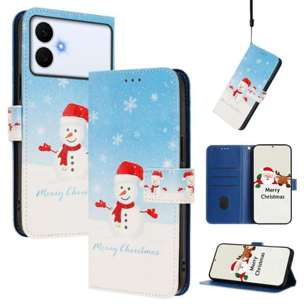 Leather Phone Case With Strap For Samsung, Everyday Convenience For Easy Carrying And Protection - blue snowman Christmas wallet case with strap