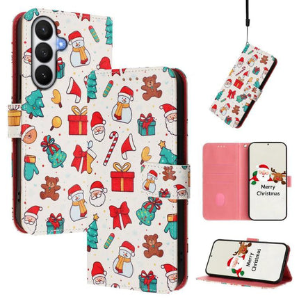 Leather Phone Case With Strap For Samsung, Everyday Convenience For Easy Carrying And Protection - Christmas print wallet case with strap, card slots and stand