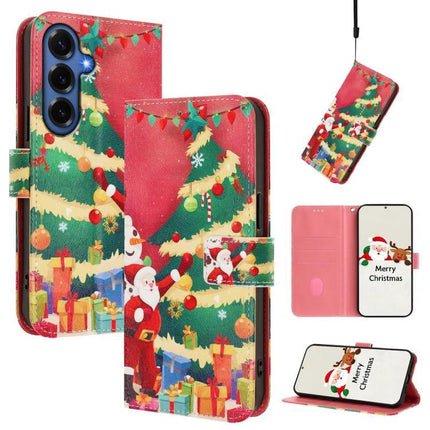 Leather Phone Case With Strap For Samsung, Everyday Convenience For Easy Carrying And Protection - festive Santa Christmas wallet case with hand strap and card slots