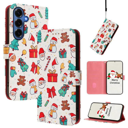 Leather Phone Case With Strap For Samsung, Everyday Convenience For Easy Carrying And Protection - Christmas pattern wallet folio with card slots