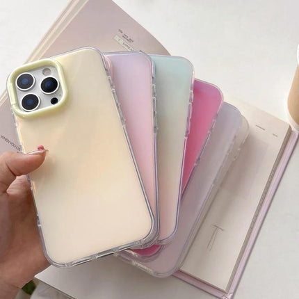 Colorful Gradient Phone Case For Everyday Protection slim TPU gradient phone cases fanned in hand showing soft pastel colors and clear bumper