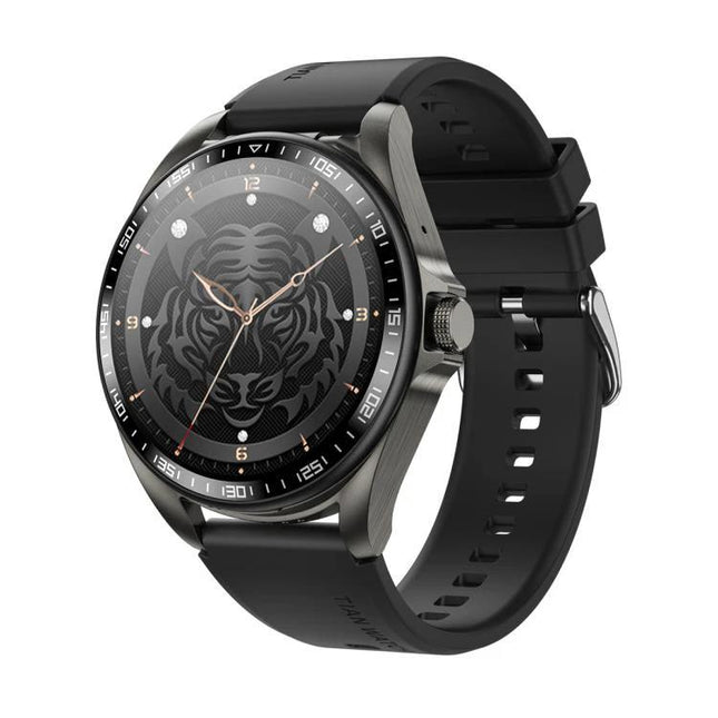 Smart Watch with Earphones for Daily Use and Connectivity - black smartwatch with tiger face dial and silicone strap