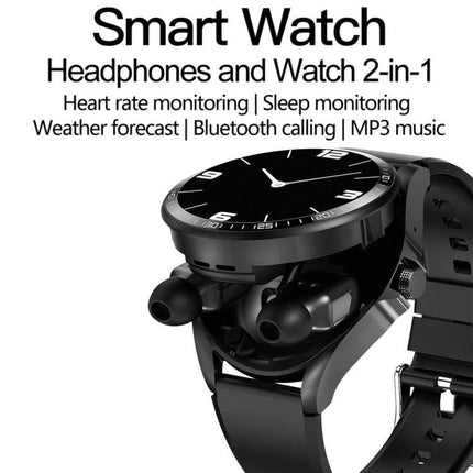 Smart Watch with Earphones for Daily Use and Connectivity - black 2-in-1 watch and Bluetooth earbuds for heart rate, calls, music
