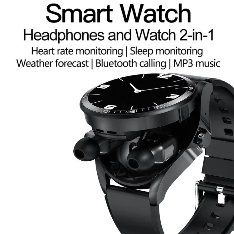 Smart Watch with Earphones for Daily Use and Connectivity - black 2-in-1 watch and Bluetooth earbuds for heart rate, calls, music