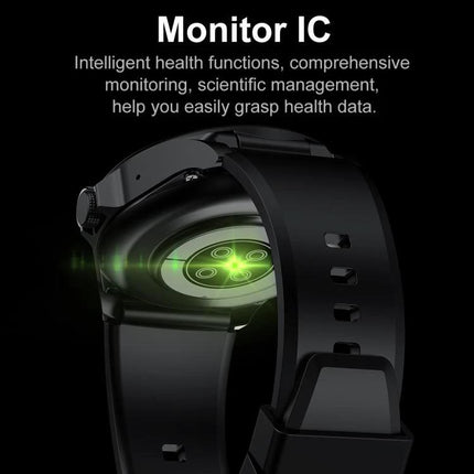 Smart Watch with Earphones for Daily Use and Connectivity showing rear heart-rate sensor and black strap