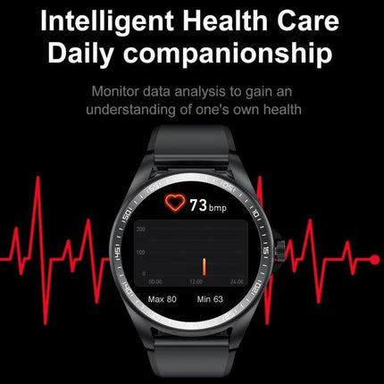 Smart Watch with Earphones for Daily Use and Connectivity showing heart rate 73 bpm on smartwatch display with ECG waveform