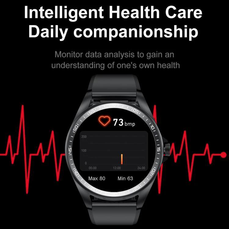 Smart Watch with Earphones for Daily Use and Connectivity showing heart rate 73 bpm on smartwatch display with ECG waveform