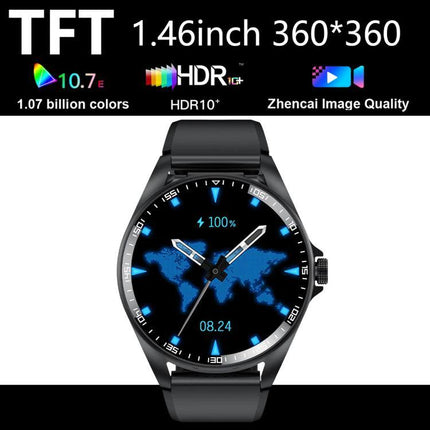 Smart Watch with Earphones for Daily Use and Connectivity - 1.46inch TFT smartwatch showing world map watch face, Bluetooth pairing and fitness tracking