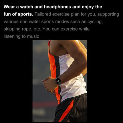 Smart Watch with Earphones for Daily Use and Connectivity shown on runner monitoring heart rate and music