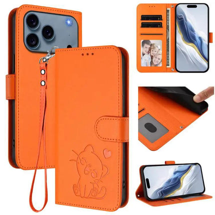 Phone Case With Heart And Cat Design Card Slot Wallet