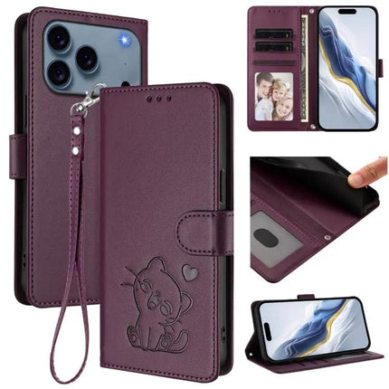 Phone Case With Heart And Cat Design Card Slot Wallet