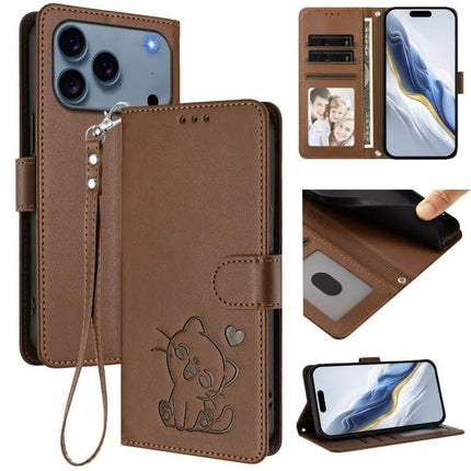 Phone Case With Heart And Cat Design Card Slot Wallet