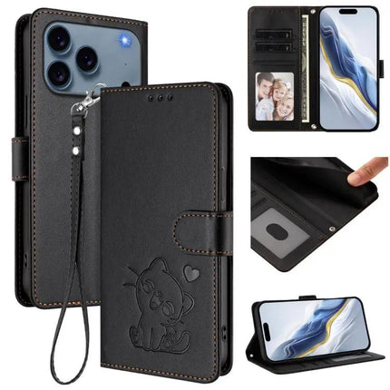 Phone Case With Heart And Cat Design Card Slot Wallet