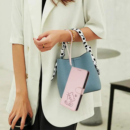Embossed Leather Phone Case With Hand Strap For Daily Use