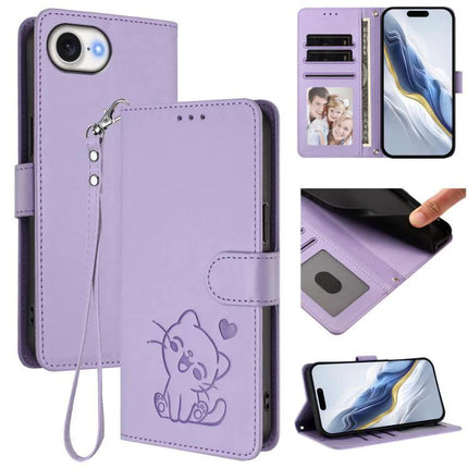 Phone Case With Heart And Cat Design Card Slot Wallet slim lavender wallet case with cat heart design, card slots, wrist strap and stand