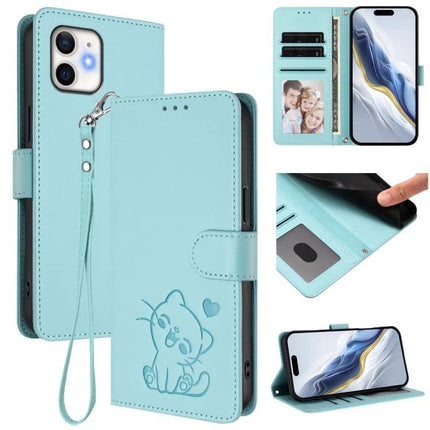 Leather Phone Case With Card Slots For Everyday Use in aqua PU with wrist strap, card pockets, ID window and kickstand