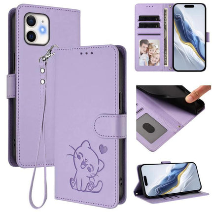 Essential Phone Case With Card Storage purple wallet case with cat design, wrist strap, PU TPU protection and built-in card slots