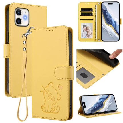 Essential Phone Case With Card Storage yellow PU TPU wallet-style folio with card slots, wrist strap, cat embossing and phone stand