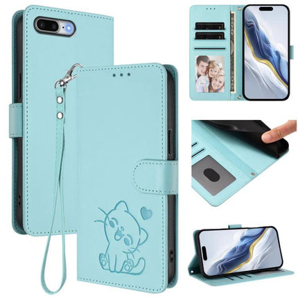 Stylish Leather Phone Case With Built In Card Slots For Everyday Protection And Daily Use - teal wallet case with strap, card slots, stand and cute cat design