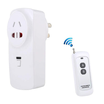 Wireless Remote Control Socket for Home Device Management white plug-in outlet with two-button remote control for turning lights and appliances on/off