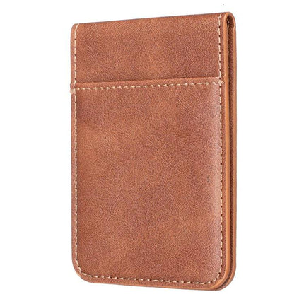 Magnetic Card Holder for Phone with Multiple Slots in brown leather on white background, slim wallet with front pocket for cards