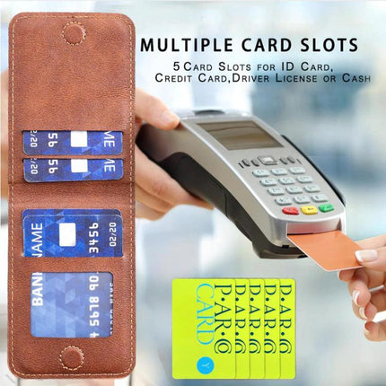 Magnetic Card Holder for Phone with Multiple Slots attached to phone case showing cards and payment terminal
