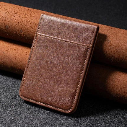 Magnetic Card Holder for Phone with Multiple Slots brown leather wallet-style card sleeve attached to phone case