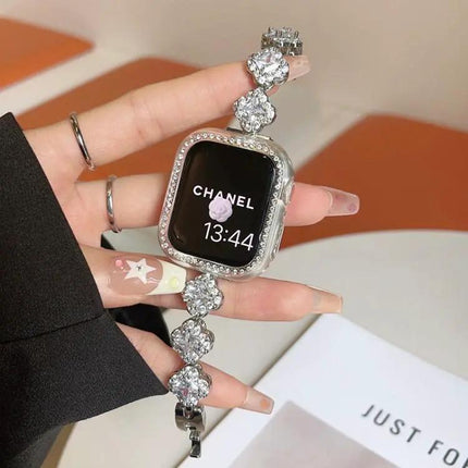 Four-Leaf Clover Crystal Metal Apple Watch Band 38-49mm | Syndmart